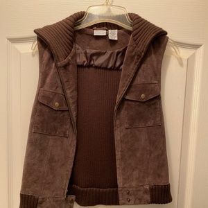Brown soft suede and knit zip up vest, xl